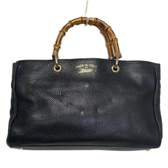 Auth GUCCI Bamboo Shopper 323660 Black Leather - Tote Bag - Picture 2 of 10